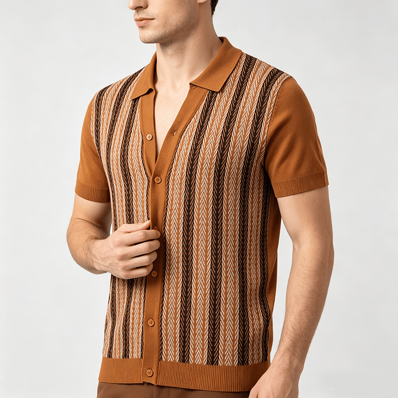 Polo da uomo vintage estiva a righe jacquard in maglia - image 2