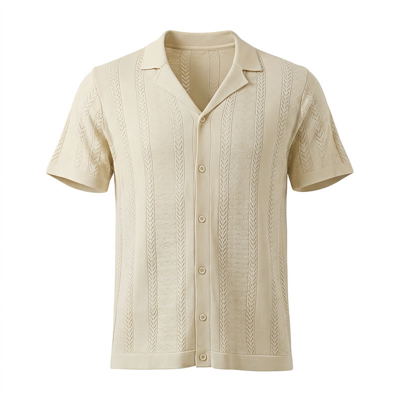 Camicia da uomo a maglia con motivo a chevron e righe verticali, fresca e casual per l'estate. - image 13