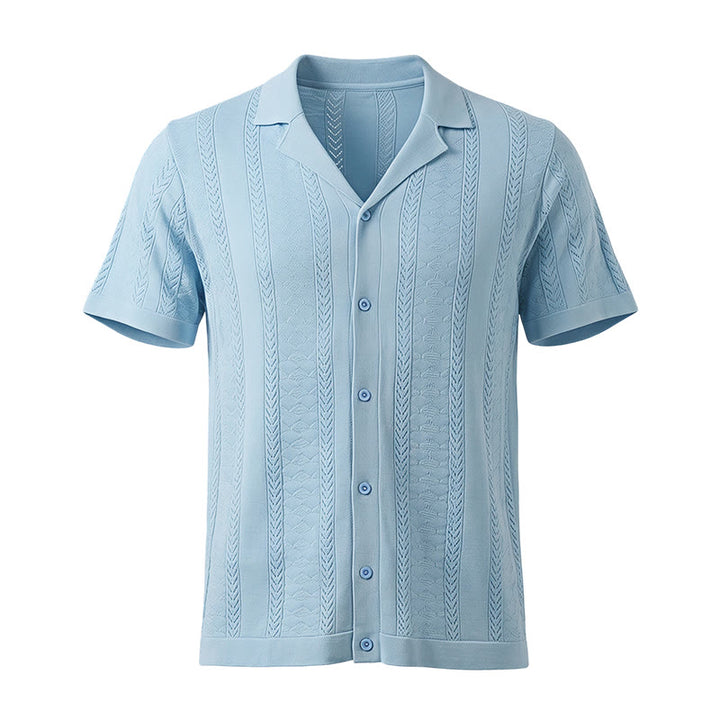 Camicia da uomo a maglia con motivo a chevron e righe verticali, fresca e casual per l'estate. - image 11