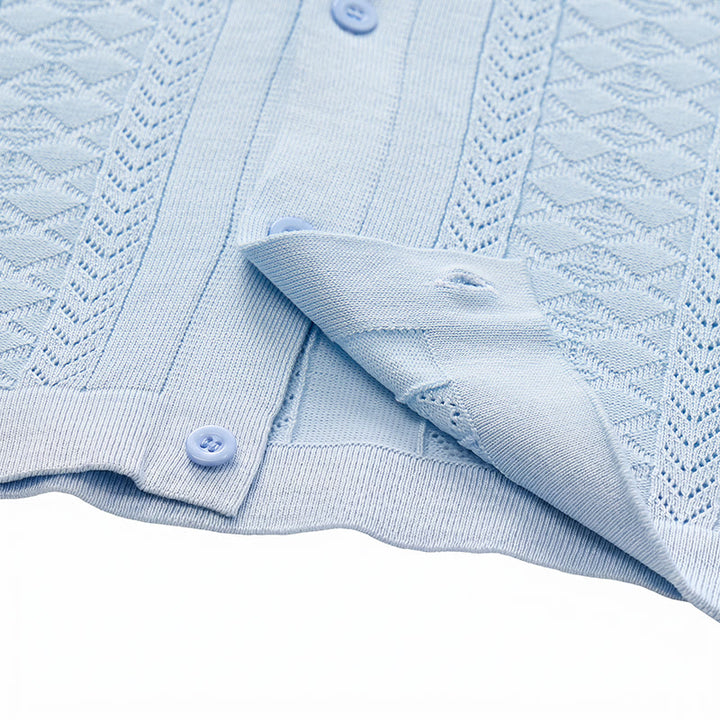 Camicia da uomo a maglia con motivo a chevron e righe verticali, fresca e casual per l'estate. - image 10