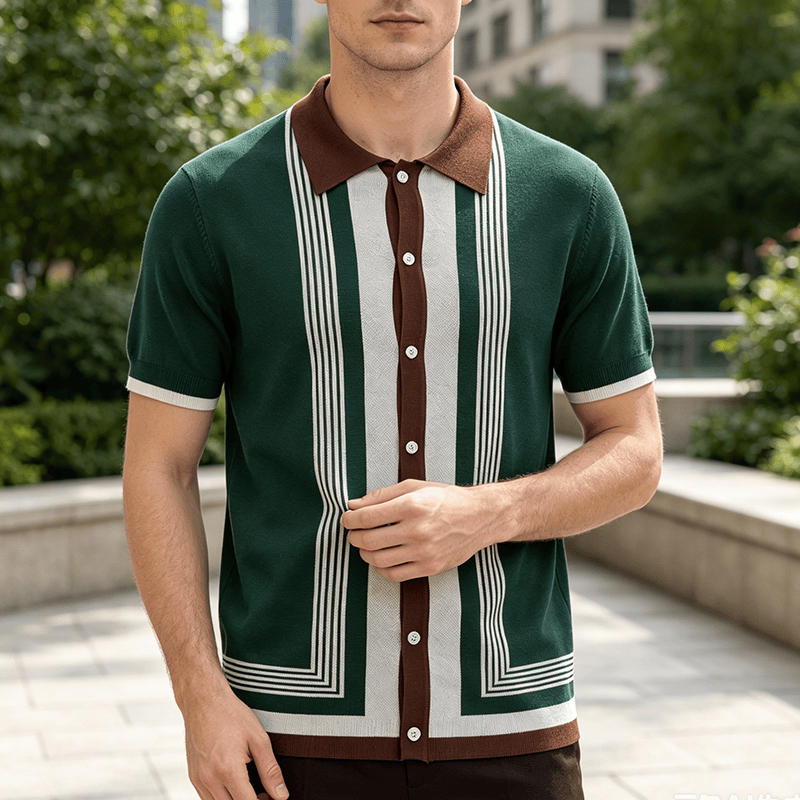 Camicia da uomo estiva a righe con blocchi di colore - Verde - 3XL - image 0