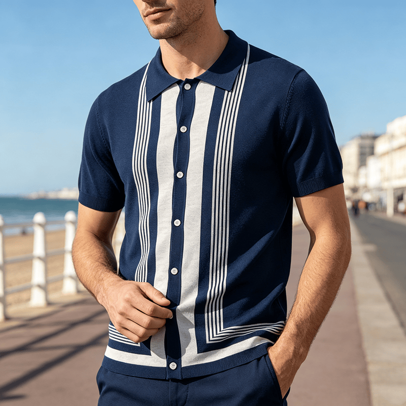 Camicia da uomo estiva a righe con blocchi di colore - Blu navy - 3XL - image 5