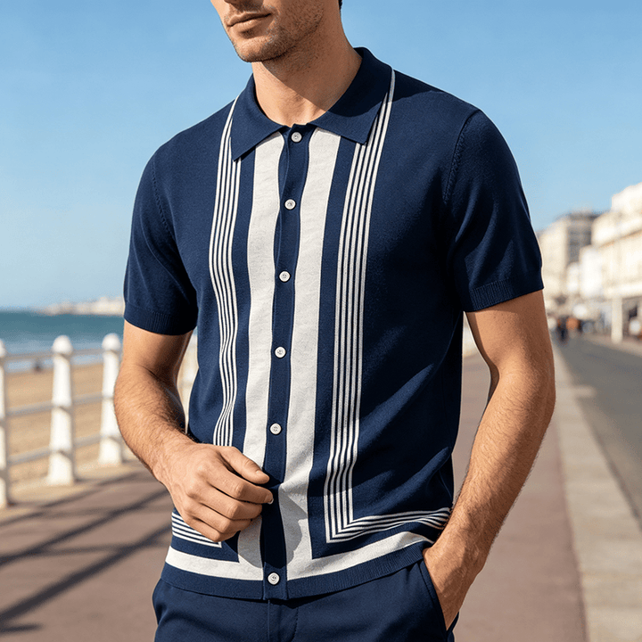 Camicia da uomo estiva a righe con blocchi di colore - Blu navy - 3XL - image 5
