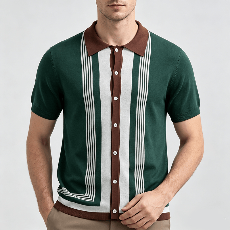 Camicia da uomo estiva a righe con blocchi di colore - image 1