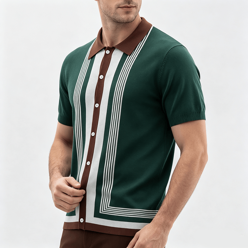 Camicia da uomo estiva a righe con blocchi di colore - image 2