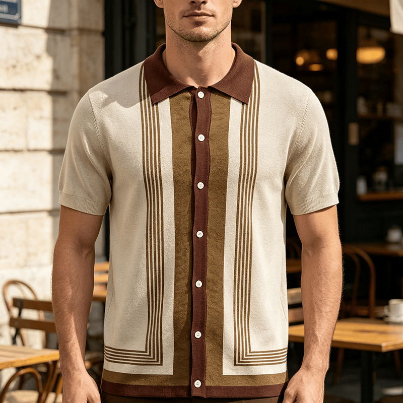 Camicia da uomo estiva a righe con blocchi di colore - Albicocca - 3XL - image 4