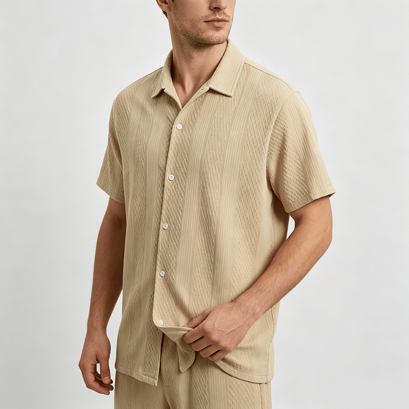 Camicia da uomo a maglia tinta unita, traforata, fresca al tatto, ideale per tutti i giorni. - image 2
