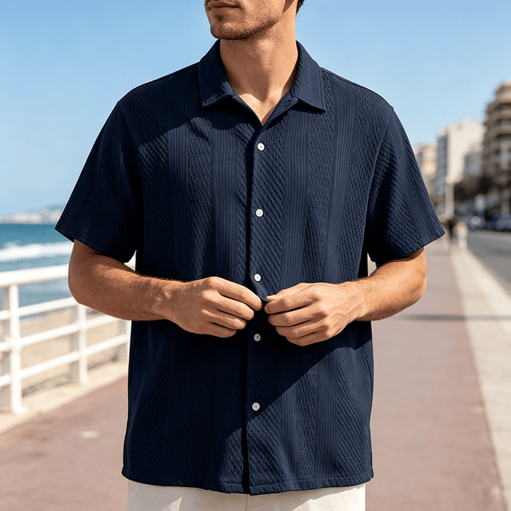 Camicia da uomo a maglia tinta unita, traforata, fresca al tatto, ideale per tutti i giorni. - Blu navy - 2XL - image 5