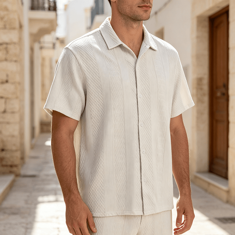 Camicia da uomo a maglia tinta unita, traforata, fresca al tatto, ideale per tutti i giorni. - Bianco - 2XL - image 7