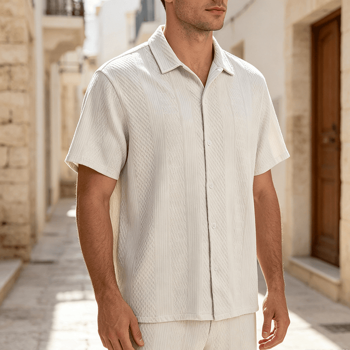 Camicia da uomo a maglia tinta unita, traforata, fresca al tatto, ideale per tutti i giorni. - Bianco - 2XL - image 7