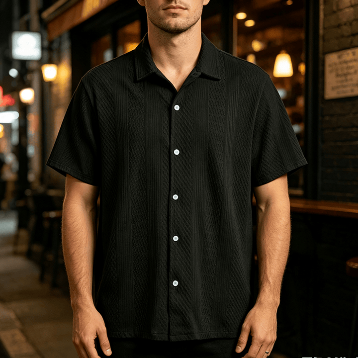 Camicia da uomo a maglia tinta unita, traforata, fresca al tatto, ideale per tutti i giorni. - Nero - 2XL - image 4