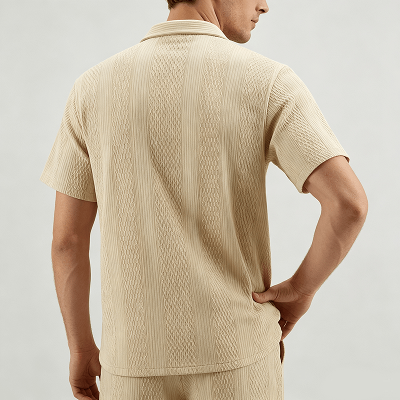 Camicia da uomo a maglia tinta unita, traforata, fresca al tatto, ideale per tutti i giorni. - image 3