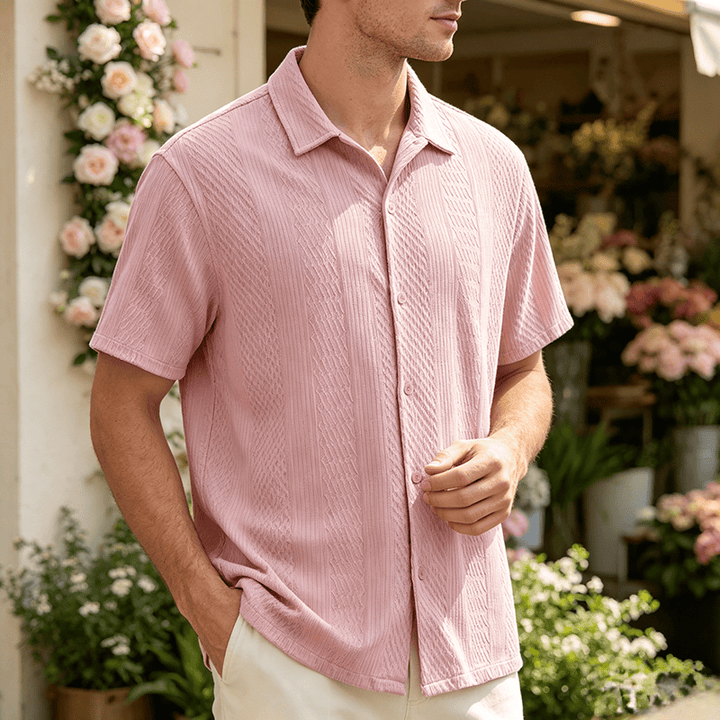 Camicia da uomo a maglia tinta unita, traforata, fresca al tatto, ideale per tutti i giorni. - Rosa - 2XL - image 6