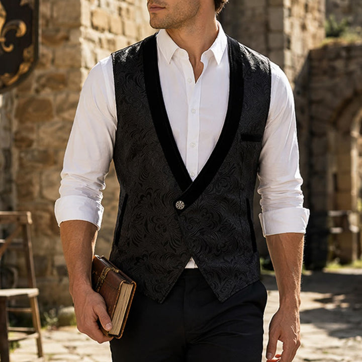 Gilet elegante da uomo in stile steampunk con un solo bottone - Nero - 3XL - image 0