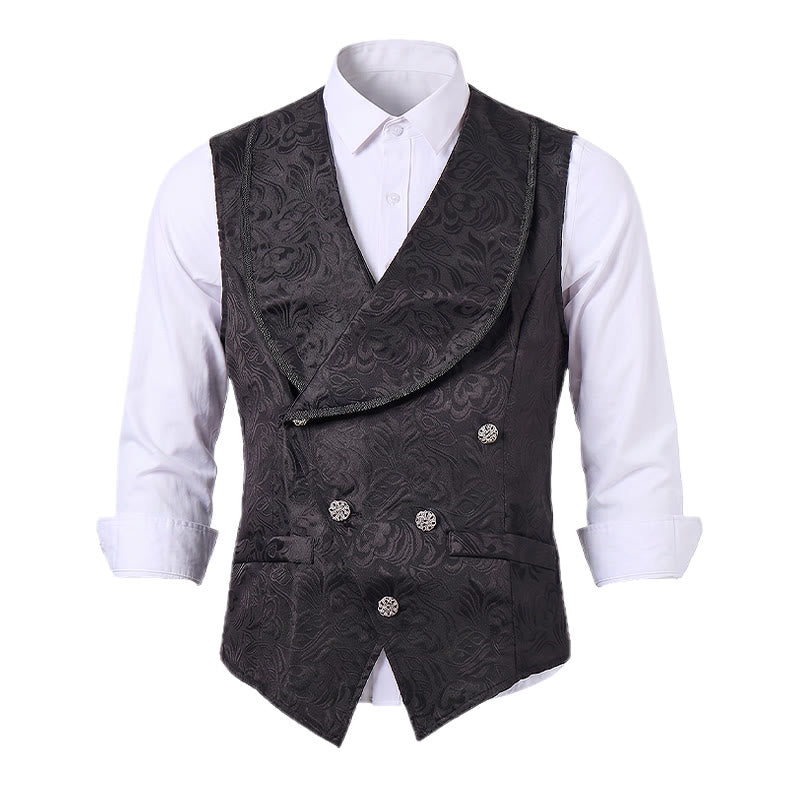 Gilet da smoking doppiopetto da uomo in jacquard nero - image 10