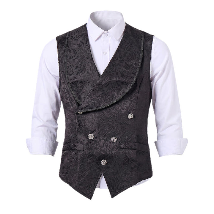 Gilet da smoking doppiopetto da uomo in jacquard nero - image 10