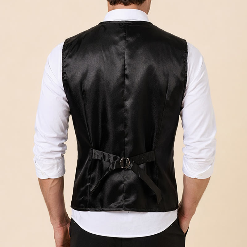 Gilet da smoking doppiopetto da uomo in jacquard nero - image 2
