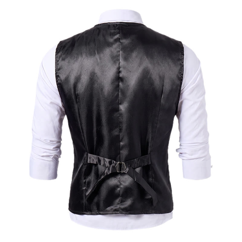 Gilet da smoking doppiopetto da uomo in jacquard nero - image 11