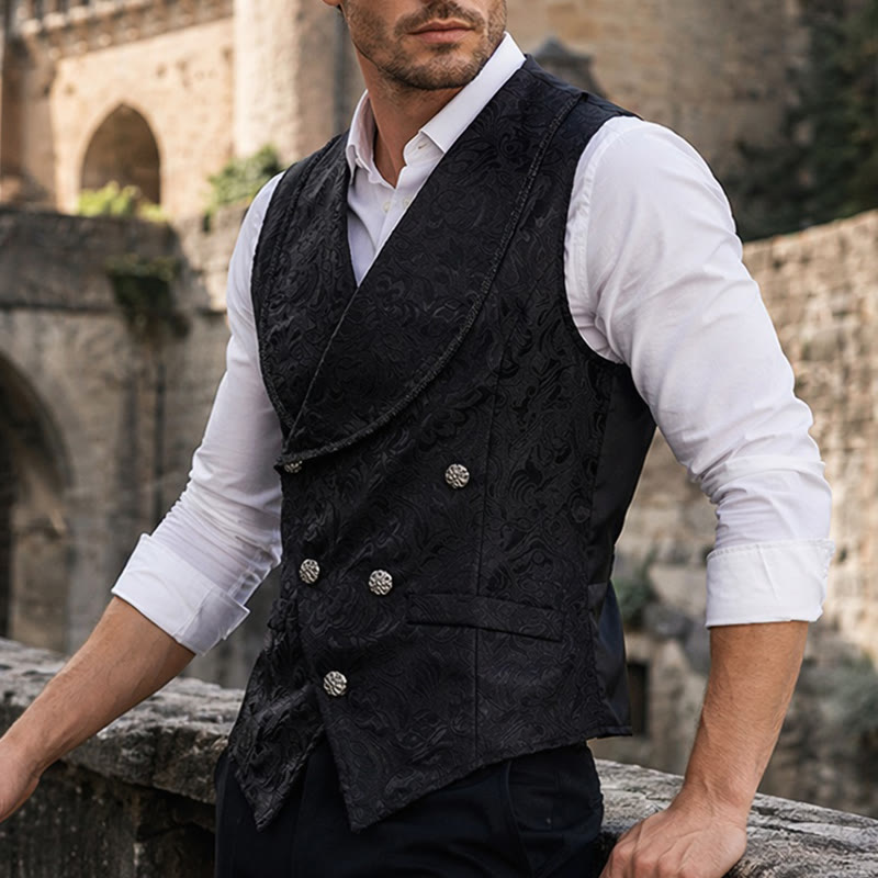 Gilet da smoking doppiopetto da uomo in jacquard nero - Nero - 2XL - image 0