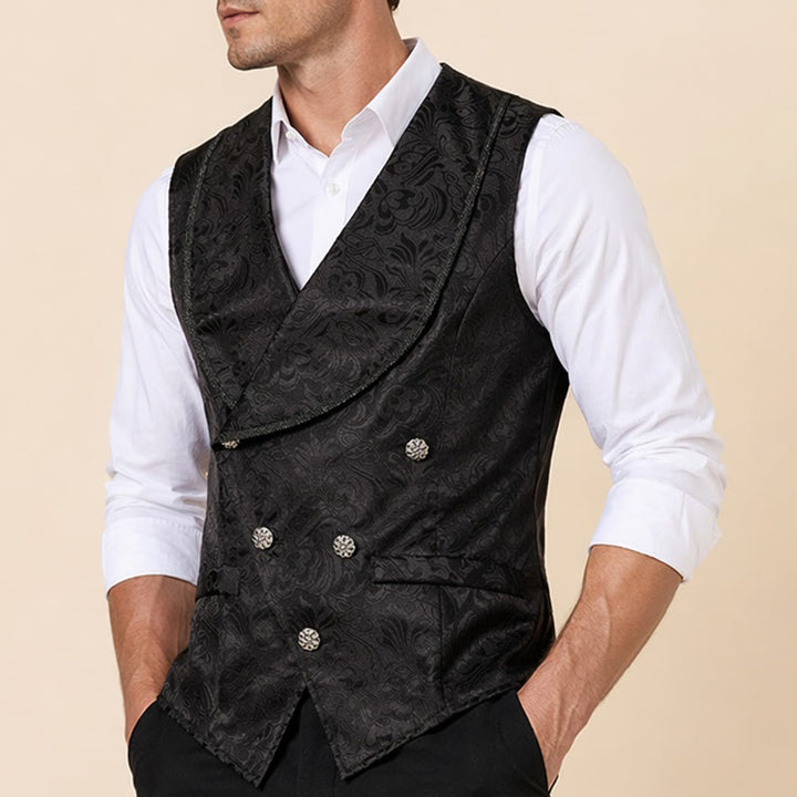 Gilet da smoking doppiopetto da uomo in jacquard nero - image 3