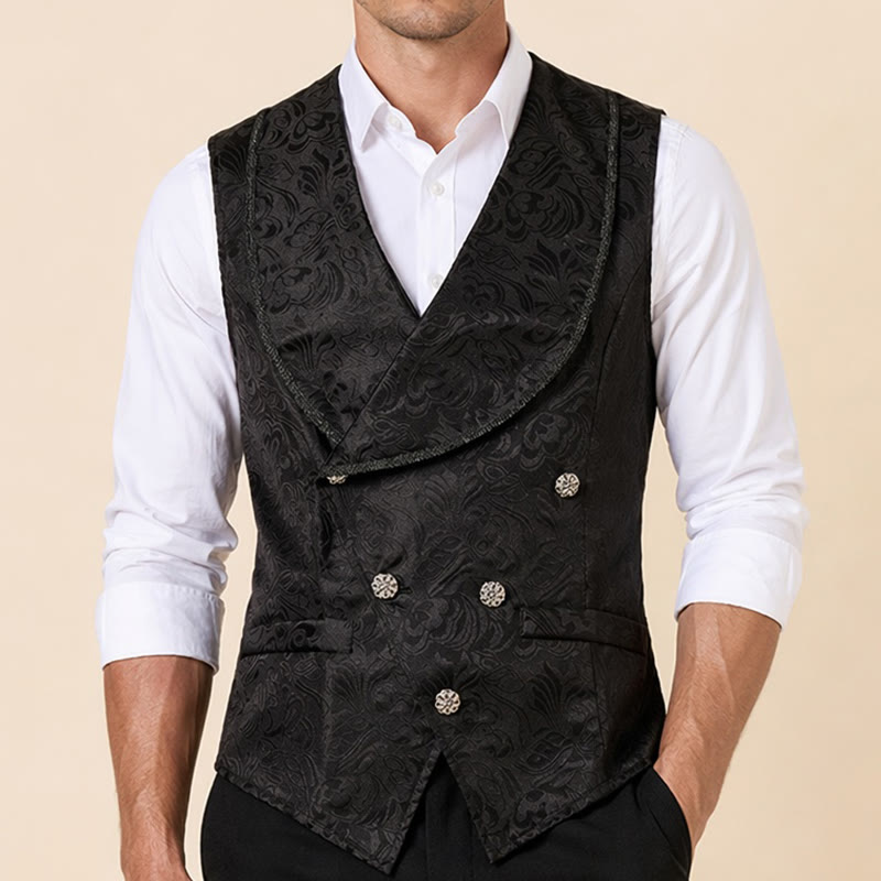 Gilet da smoking doppiopetto da uomo in jacquard nero - image 1