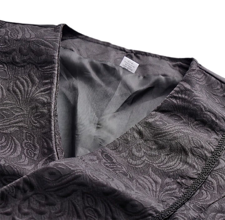 Gilet da smoking doppiopetto da uomo in jacquard nero - image 4