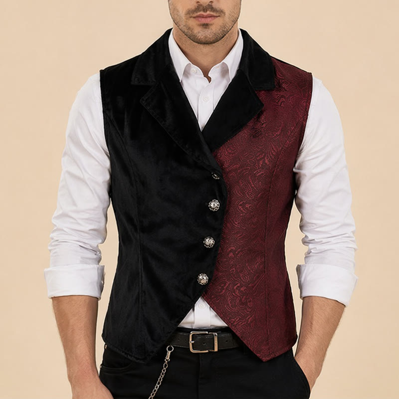 Gilet da uomo in stile steampunk vittoriano, nero e bordeaux. - image 1