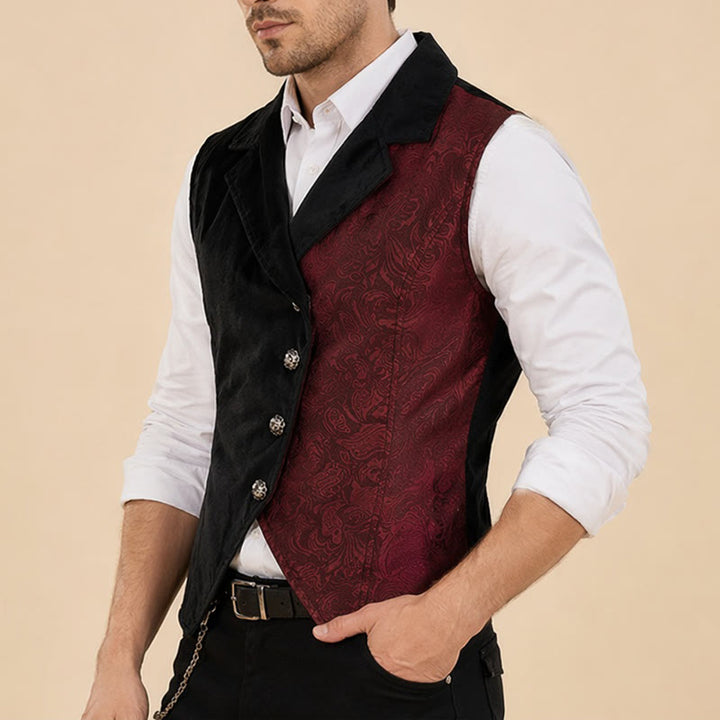 Gilet da uomo in stile steampunk vittoriano, nero e bordeaux. - image 3