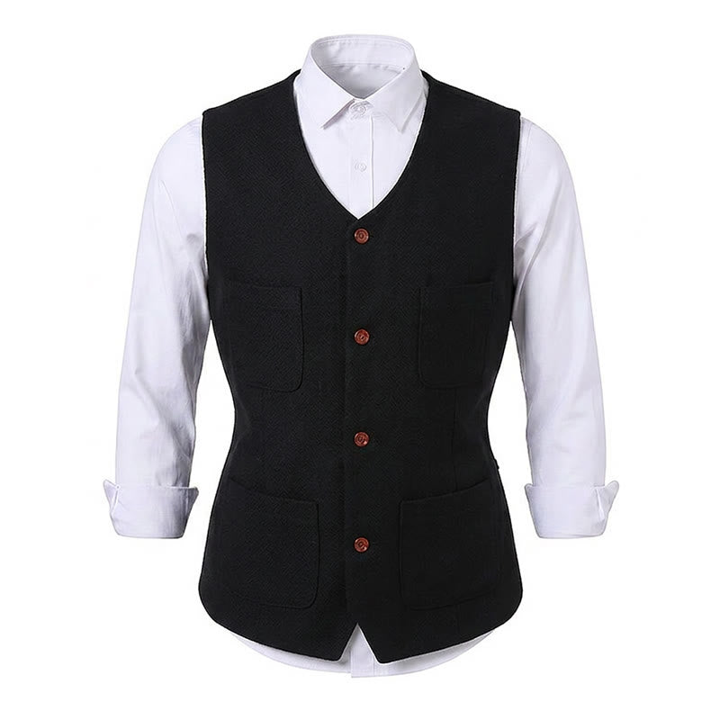 Gilet da uomo classico in misto lana con 4 tasche - image 13