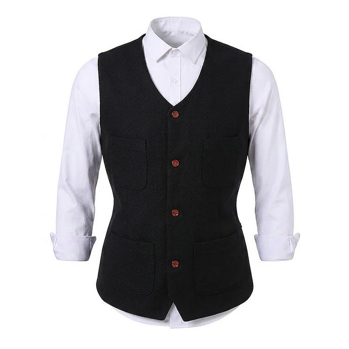Gilet da uomo classico in misto lana con 4 tasche - image 13