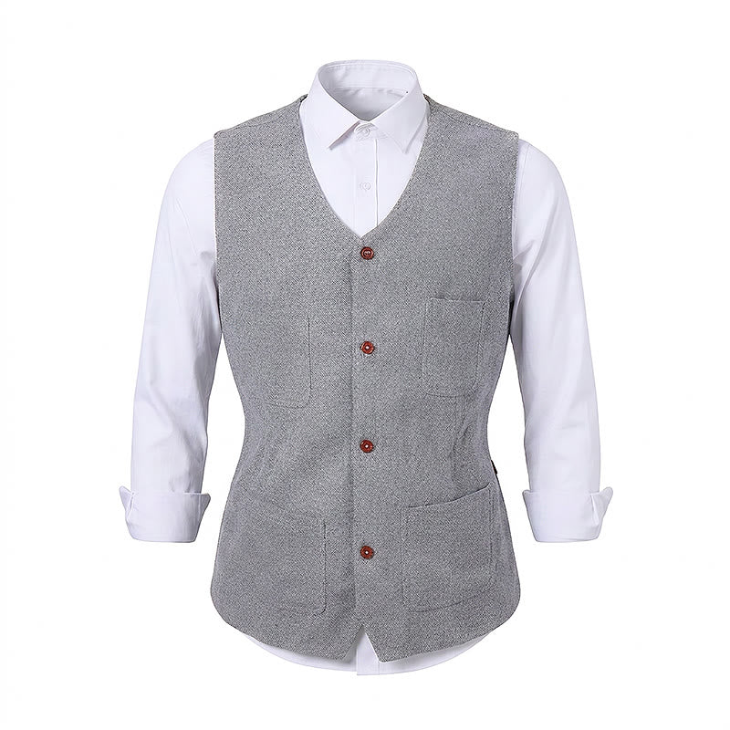 Gilet da uomo classico in misto lana con 4 tasche - image 11
