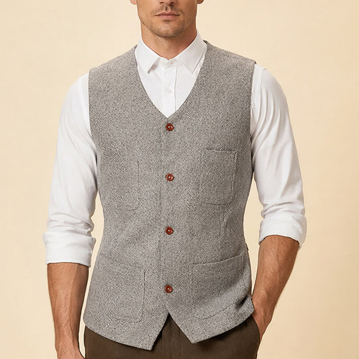 Gilet da uomo classico in misto lana con 4 tasche - image 1
