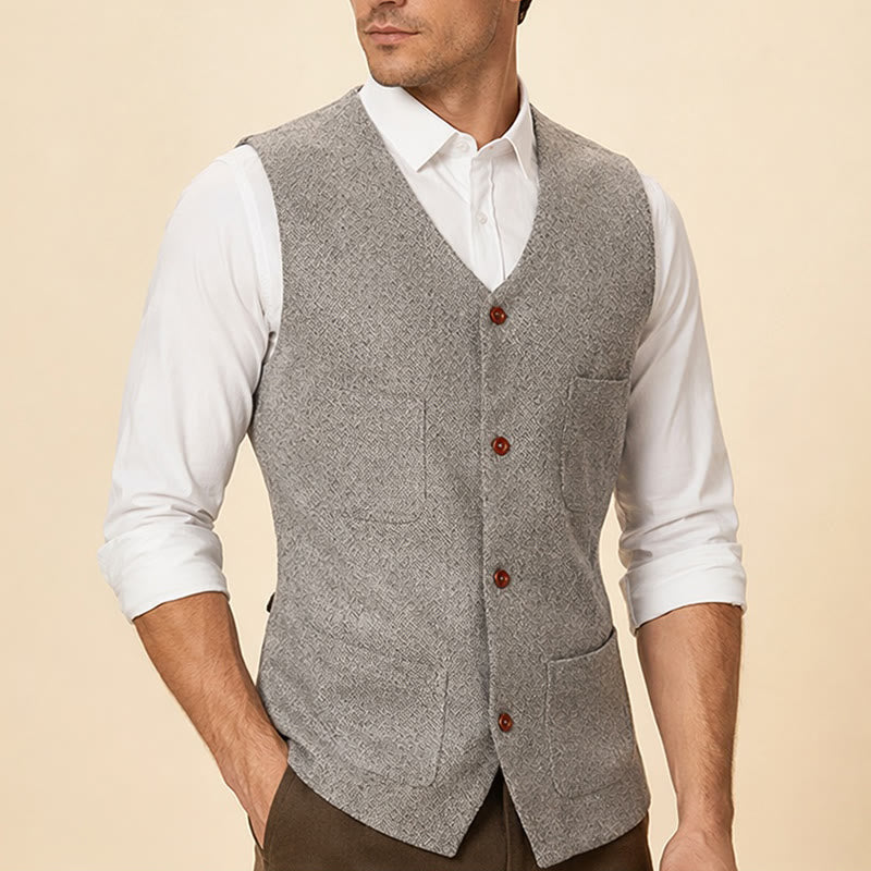 Gilet da uomo classico in misto lana con 4 tasche - image 3