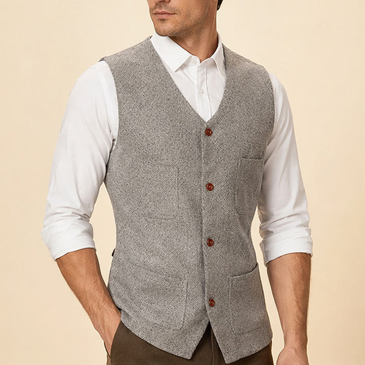 Gilet da uomo classico in misto lana con 4 tasche - image 3