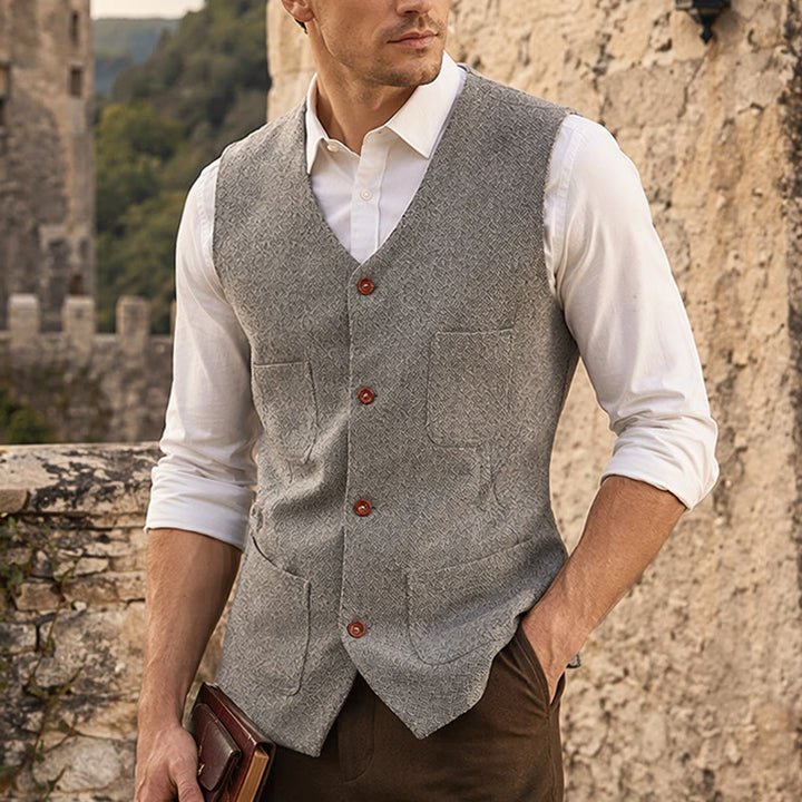 Gilet da uomo classico in misto lana con 4 tasche - Grigio - 2XL - image 0