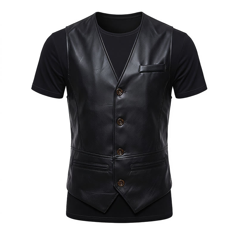 Gilet in pelle da uomo Four Seasons, casual ed elegante, da indossare a strati. - image 14