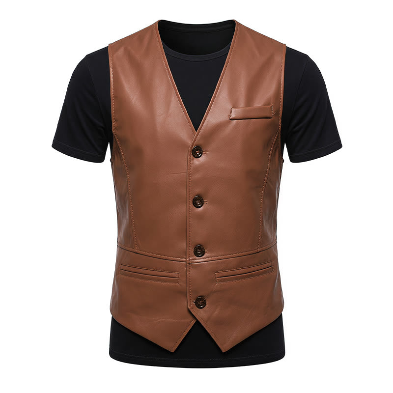 Gilet in pelle da uomo Four Seasons, casual ed elegante, da indossare a strati. - image 12