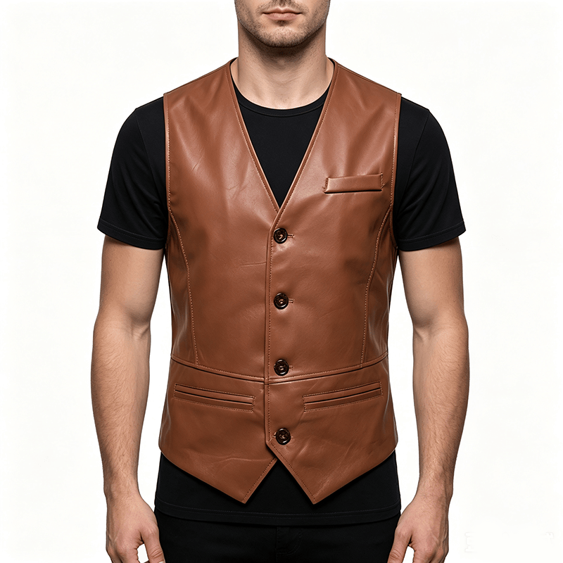 Gilet in pelle da uomo Four Seasons, casual ed elegante, da indossare a strati. - image 1