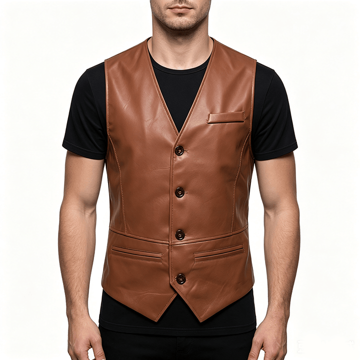 Gilet in pelle da uomo Four Seasons, casual ed elegante, da indossare a strati. - image 1