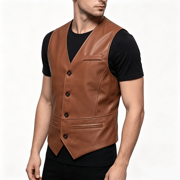 Gilet in pelle da uomo Four Seasons, casual ed elegante, da indossare a strati. - image 2