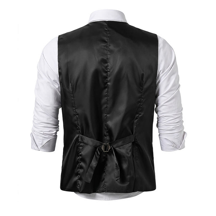Gilet da uomo gessato in stile retrò con catena a rosa sul risvolto - image 12