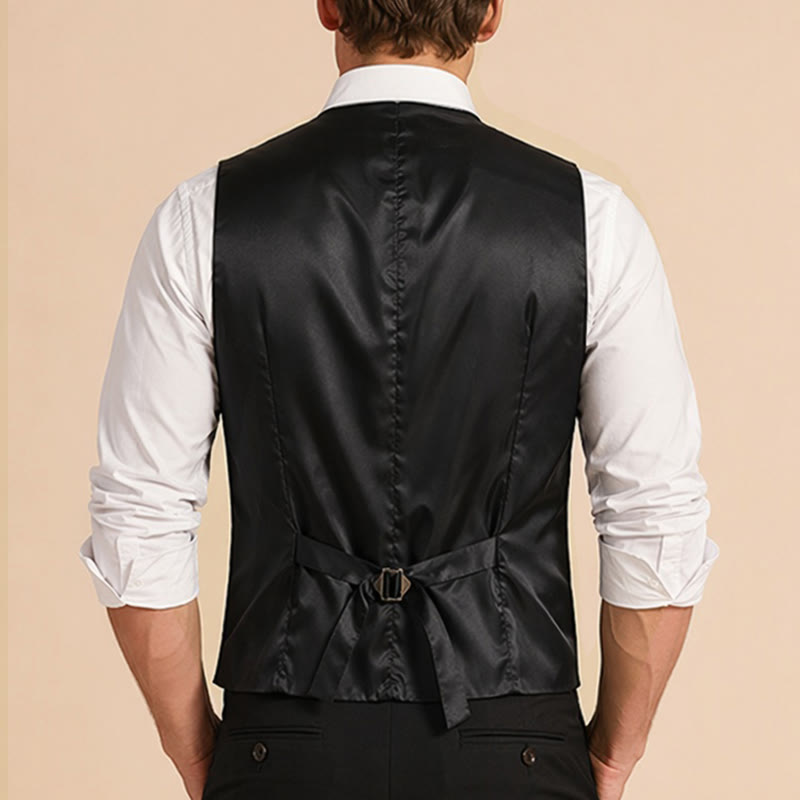 Gilet da uomo gessato in stile retrò con catena a rosa sul risvolto - image 2
