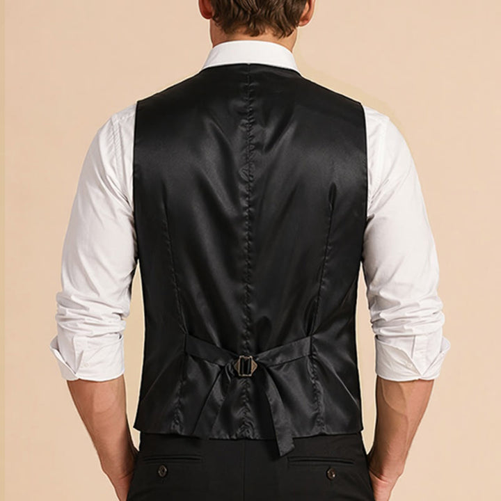 Gilet da uomo gessato in stile retrò con catena a rosa sul risvolto - image 2