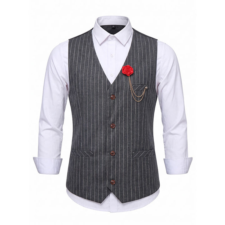 Gilet da uomo gessato in stile retrò con catena a rosa sul risvolto - image 13