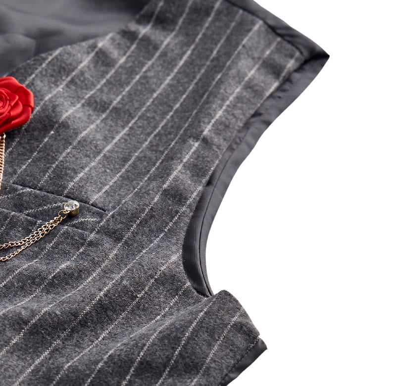 Gilet da uomo gessato in stile retrò con catena a rosa sul risvolto - image 10