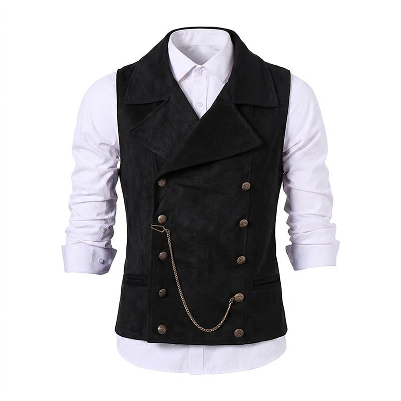 Gilet da uomo retrò doppiopetto con catena in bronzo - image 17