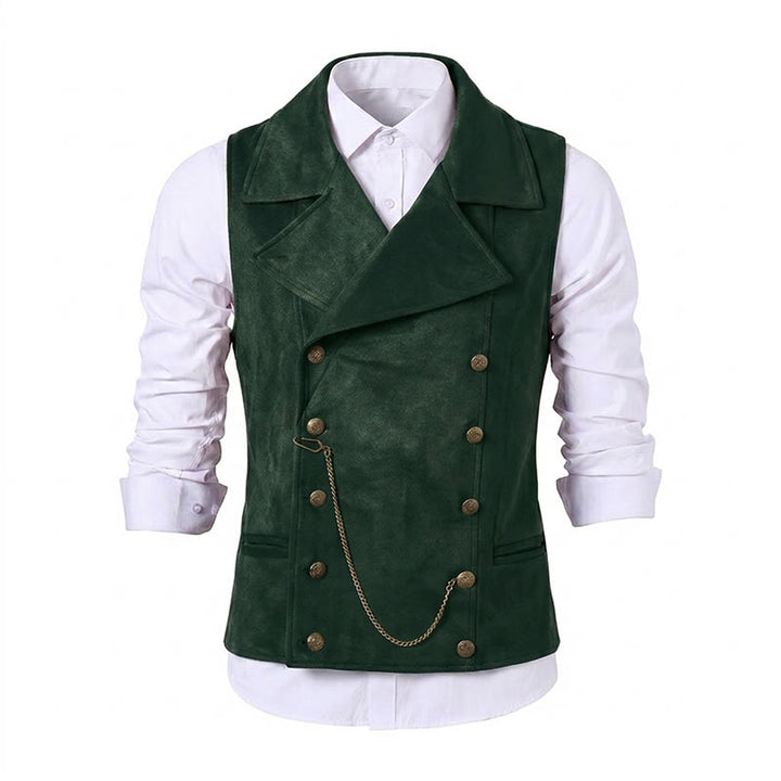 Gilet da uomo retrò doppiopetto con catena in bronzo - Verde scuro - 5XL - image 22