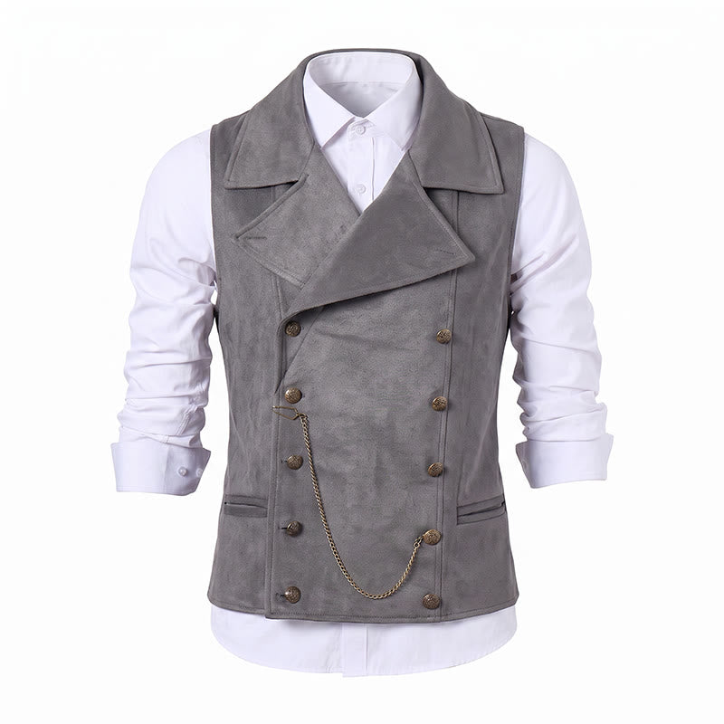 Gilet da uomo retrò doppiopetto con catena in bronzo - image 15