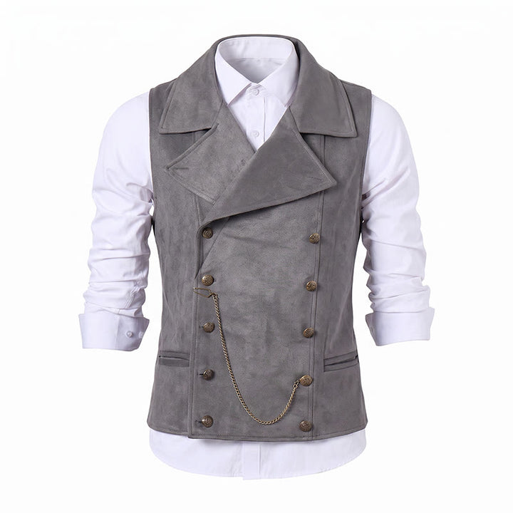 Gilet da uomo retrò doppiopetto con catena in bronzo - image 15