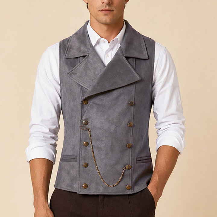 Gilet da uomo retrò doppiopetto con catena in bronzo - image 1